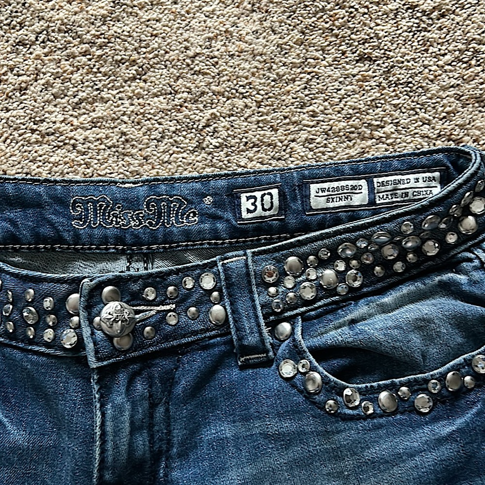 Miss Me Sexy Gems Sand Washed Blue Denim Skinny Jeans Pants **Size 30** 🔥🔥 - Picture 5 of 7